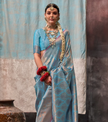 Sky Blue Silk Saree Comfortable Wear Design  With Blouse Piece