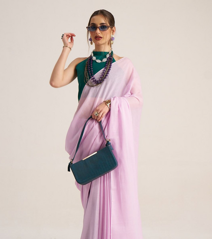 Traditional Purple Kanjivaram Handloom Silk  Blend Saree Comfortable Wear Design With Blouse Piece