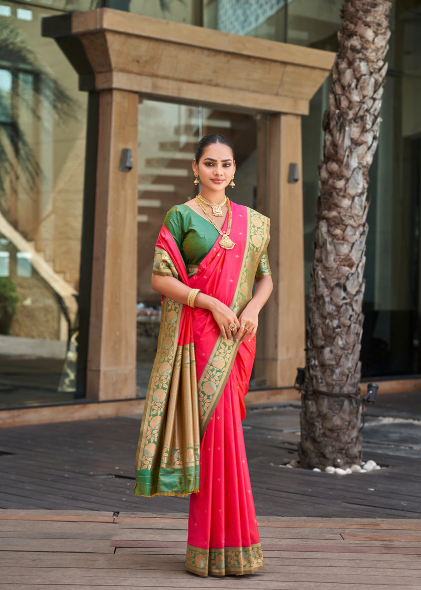 Red Soft Banarasi Silk Zari Woven Saree with Blouse