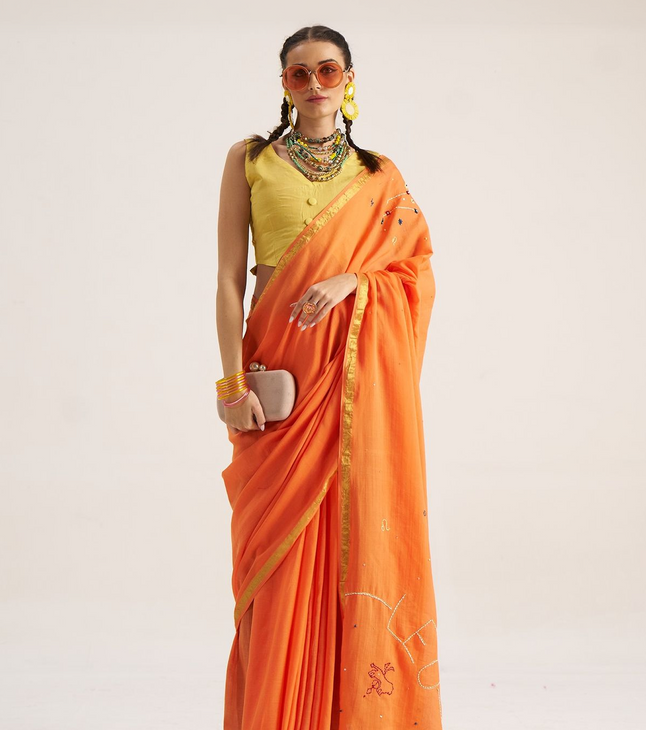 Elegant Orange Cotton Casual Saree Comfortable