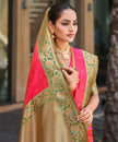 Red Banarasi Jacquard Silk Saree with Green Floral Border