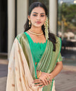 Cream Green Banarasi Soft Silk Saree with Zari Border