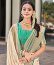 Cream Green Banarasi Soft Silk Saree with Zari Border