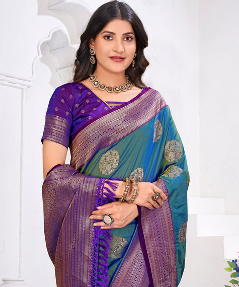 Shop Radiant Olive Green Banarasi Khaddi Georgette Silk Saree