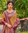 Orange Banarasi Silk Saree with Maroon Floral Border