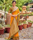 Orange Banarasi Soft Silk Saree with Olive Green Border