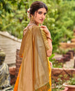 Orange Banarasi Soft Silk Saree with Olive Green Border