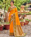 Orange Banarasi Soft Silk Saree with Olive Green Border