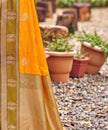 Orange Banarasi Soft Silk Saree with Olive Green Border