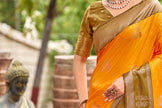 Orange Banarasi Soft Silk Saree with Olive Green Border