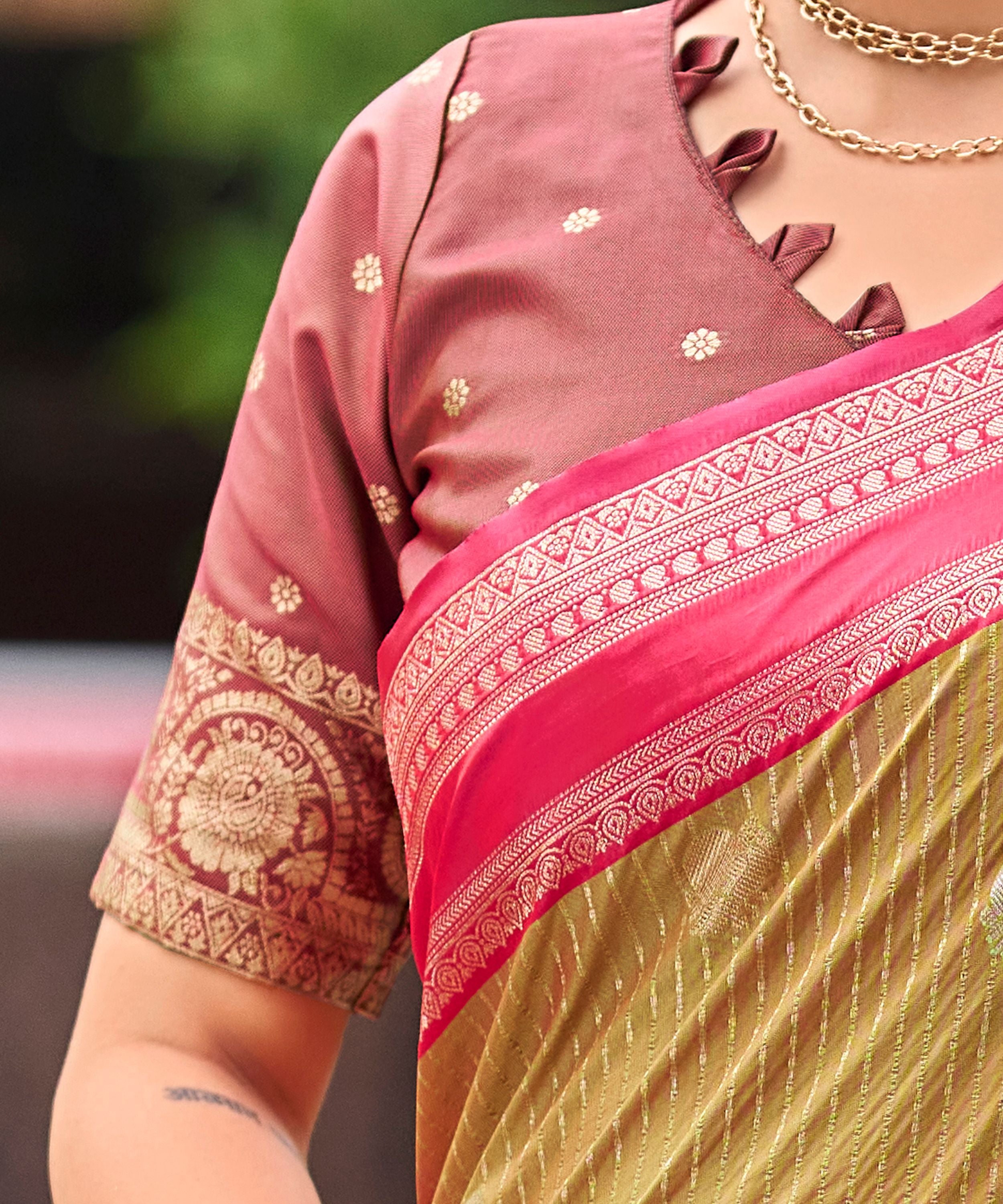 Orange Banarasi Paithani Silk Saree with Rani Pink Border