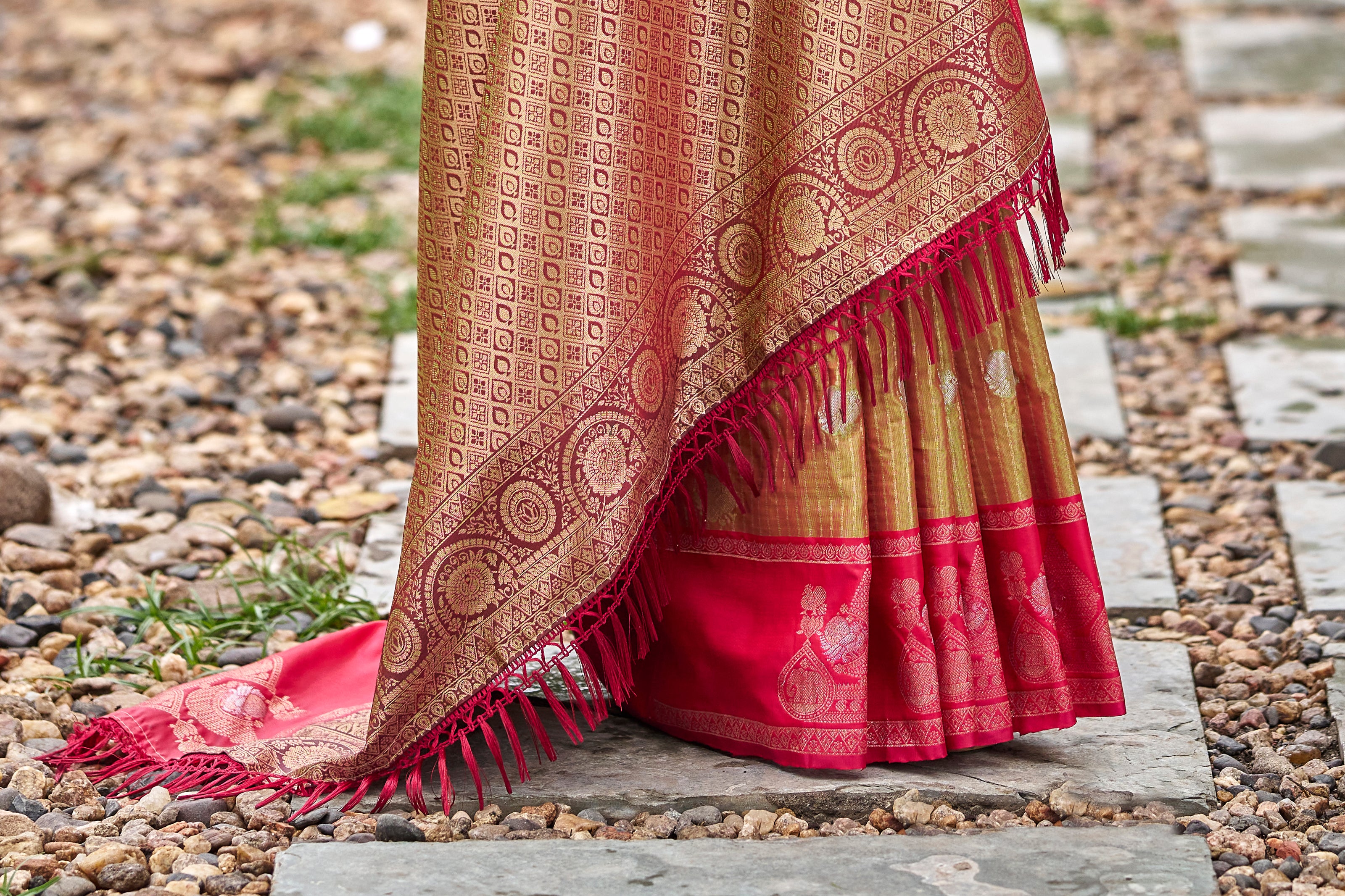 Orange Banarasi Paithani Silk Saree with Rani Pink Border