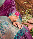 Violet Banarasi Soft Silk Saree with Teal Blue Border