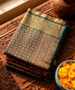 Violet Banarasi Soft Silk Saree with Teal Blue Border