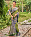 Olive Green Banarasi Soft Silk Saree with Royal Blue Border