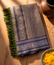 Olive Green Banarasi Soft Silk Saree with Royal Blue Border