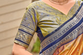 Orange Banarasi Soft Silk Saree with Navy Blue Border