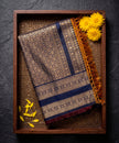 Orange Banarasi Soft Silk Saree with Navy Blue Border