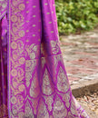Violet Banarasi Silk Saree with Gold Zari Floral Border