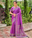 Violet Banarasi Silk Saree with Gold Zari Floral Border