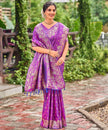Violet Banarasi Silk Saree with Gold Zari Floral Border