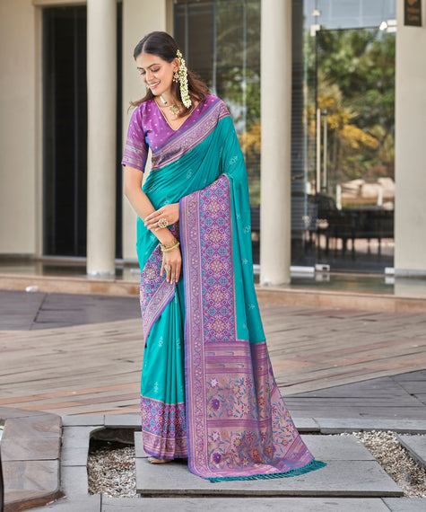 Purple Pochampally Jacquard Silk Saree with Lavender Border