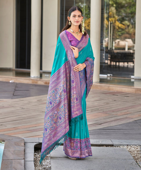 Purple Pochampally Jacquard Silk Saree with Lavender Border