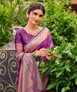 Purple Pochampally Silk Saree with Antique Gold Zari Border