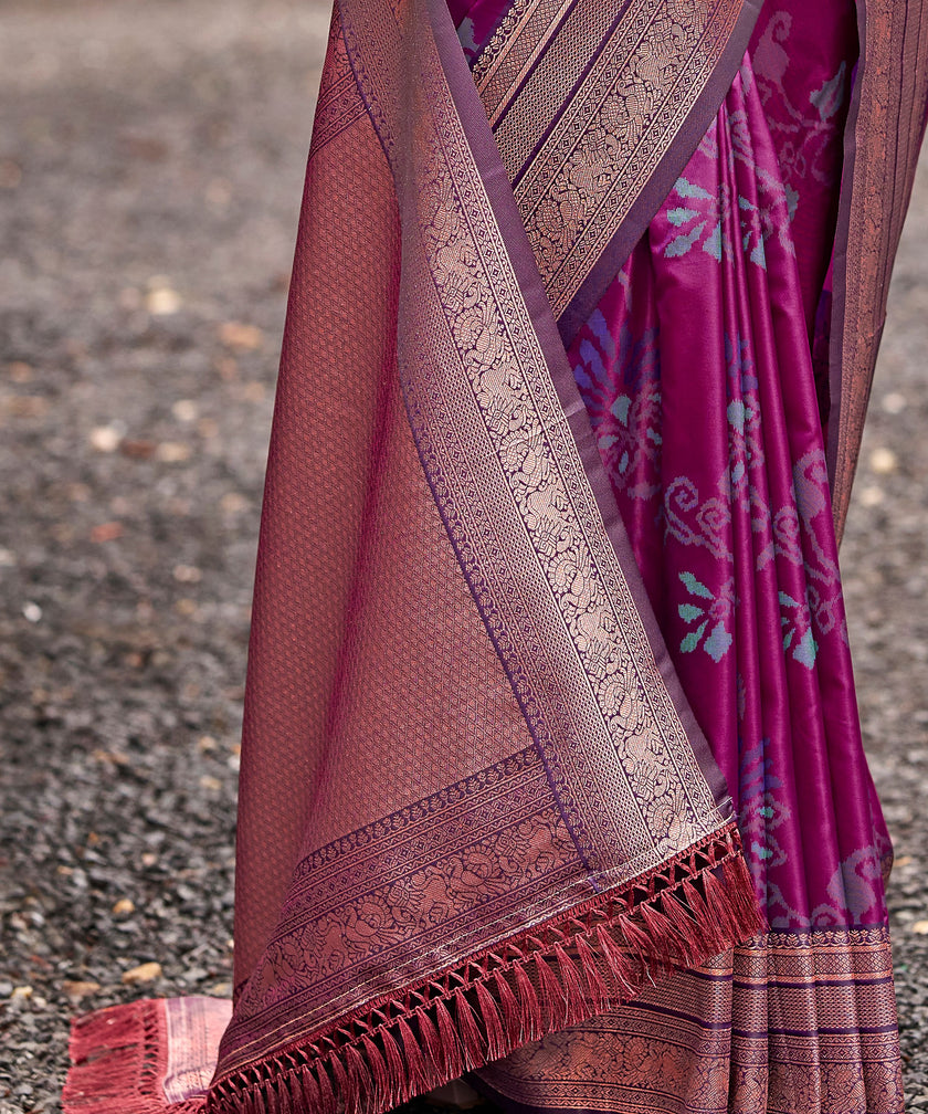 Purple Pochampally Silk Saree with Antique Gold Zari Border