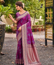 Purple Pochampally Silk Saree with Antique Gold Zari Border