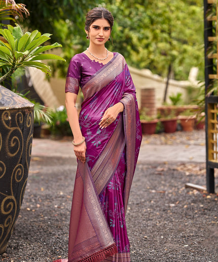 Purple Pochampally Silk Saree with Antique Gold Zari Border