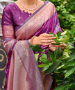 Purple Pochampally Silk Saree with Antique Gold Zari Border