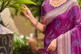 Purple Pochampally Silk Saree with Antique Gold Zari Border
