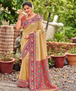 Cream Golden Patola Tissue Saree with Maroon Multicolour Border