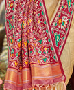 Cream Golden Patola Tissue Saree with Maroon Multicolour Border