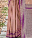Cream Tissue Silk Saree with Purple Stripe Zari Border