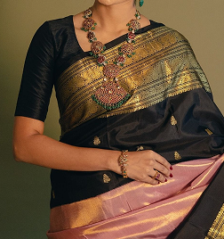 Traditional Purple Kanjivaram Handloom Silk  Blend Saree Comfortable Wear Design With Blouse Piece